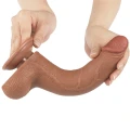dildo 8.5'' z silikonowym wykończeniem, podwójna warstwa, brązowy, przyssawka