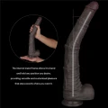 Dwuwarstwowe giętkie dildo silikonowe XXL 16'' z przyssawką, czarne, wibracyjne