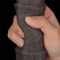 Dwuwarstwowe giętkie dildo silikonowe XXL 16'' z przyssawką, czarne, wibracyjne