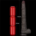 Dwuwarstwowe giętkie dildo silikonowe XXL 16'' z przyssawką, czarne, wibracyjne