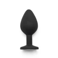 Wtyczka analna z kamieniem, silikonowa, średnia, czarna, wodoodporna, 8 cm