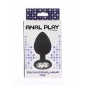 Korek analny z diamentowym akcentem, duży, czarny, silikonowy, wodoodporny