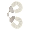 Kajdanki erotyczne z futerkiem, regulowane, metalowe, białe Furry Fun Cuffs