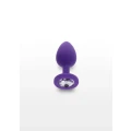 Elegancki butt plug z akrylowym kryształem, mały, fioletowy, silikonowy