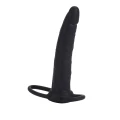 Dildo podwójnej penetracji z silikonu, czarny, długość 14 cm, średnica 3.25 cm