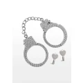 Regulowane kajdanki BDSM z kryształkami, srebrne platerowane, stylowy zestaw z kluczykami