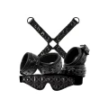 Zestaw do bondage, czarny, mankiety z regulacją, maska, hak więzów, wodoodporny