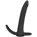 Podwójny penetrator analny z silikonowymi pętlami, czarny 15,5 cm