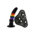 Silikonowy dildos do strap-on w tęczowych kolorach z funkcją wibracji, 17 cm