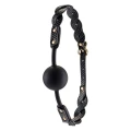 Knebel braided Moonlight z matową czarną kulą, regulowany, elegancki dodatek bondage