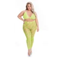 Komplet bielizny plus size All About Leaf z ażurowym stanikiem i rajstopami, zielony