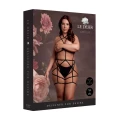 Seksowny body harness z otwartymi miseczkami i paskami do pończoch - Plus Size - Czarny