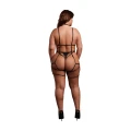 Seksowny body harness z otwartymi miseczkami i paskami do pończoch - Plus Size - Czarny