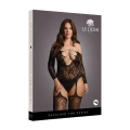 Bodystocking z krzyżującymi się paskami - Plus Size, koronkowy dekolt V
