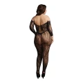 Bodystocking koronkowy z długim rękawem - Plus Size, elastyczny materiał 92% nylonu
