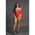 Crotchless Teddy z Cyrkoniami - Plus Size, Koronkowa Góry, 92% Nylon, 8% Spandex