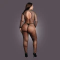 Bodystocking z siateczki, otwarty krok, golf, długie rękawy, rozmiar XL-4XL