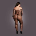 Bodystocking off-shoulder z siateczki, długie rękawy, otwarty krok, XL-4XL