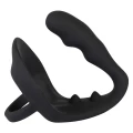 Pierścień na penisa z zatyczką analną, czarny silikonowy, łączący komfort z przyjemnością