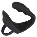 Pierścień na penisa z zatyczką analną, czarny silikonowy, łączący komfort z przyjemnością