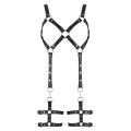 Skórzany harness do bondage L/XL z odpinanymi mankietami i metalowymi akcentami