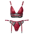 Zestaw bielizny Bondage M z bralette i majtkami, regulowane ramiączka, czerwono-czarny