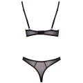 Zestaw bielizny: biustonosz z fiszbinami i riostring, rozmiar 80B, czarny z brokatem złotym
