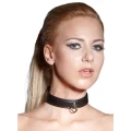 Mankiet na szyi Bondage Collar czarny, regulowany z metalowym pierścieniem, PU