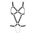 Bodystocking Bondage z paskami S-L z metalowymi łańcuchami, czarny, elastyczny materiał