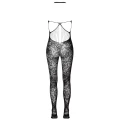 Catsuit erotyczny crotchless S-L z halterneckiem i kwiatowym wzorem