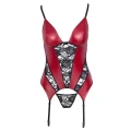 Koszulka z podwiązkami Cottelli LINGERIE, czerwona/czarna, rozmiar XL, koronkowe stringi w zestawie