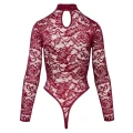 Koronkowe body w kolorze bordowym, rozmiar L, długie rękawy, elastyczne, od Cottelli LINGERIE
