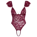 Zmysłowe body string z koronki w kolorze bordeaux, regulowane ramiączka, XL