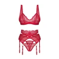 Zmysłowy komplet bielizny koronkowej Cupide Desir 3-częściowy L/XL w kolorze czerwonym