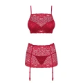 Komplet bielizny damskiej Lividia 3-częściowy, czerwony, S/M, koronkowy, z regulowanym biustonoszem
