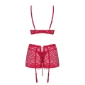Komplet bielizny damskiej Lividia 3-częściowy, czerwony, S/M, koronkowy, z regulowanym biustonoszem