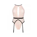 Bielizna-body sensualne L/XL z pasem do pończoch w delikatnej koronkowej różowej wersji