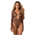 Eleganckie body damskie Soranna z długim rękawem w rozmiarze 2XL/3XL, transparentne z akcentem złota