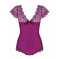 Body damskie Moketta w kolorze fioletowym, rozmiar S/M, z koronkowymi wykończeniami