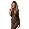 Bodystocking F241 czarna siateczka, otwarty krój, rozmiary S/M/L, elegancki i zmysłowy