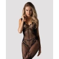 Bodystocking F241 czarna siateczka, otwarty krój, rozmiary S/M/L, elegancki i zmysłowy