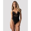Eleganckie body damskie Lobellis XL/2XL z koronkowymi detalami w kolorze czarnym