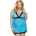 Zmysłowa koszulka nocna LIESSA XXL+ z regulowanymi ramiączkami w turkusie i czarnych wstawkach