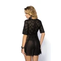 Elegancki czarny szlafrok Georgia L z koronką i siateczką, idealny na wieczorne okazje