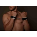 Kajdanki męskie z karabińczykami, białe, skórzane, regulowane, eleganckie
