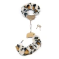 Metalowe kajdanki fetyszy B - Seria - Furry Cuffs w wzór leopardzi