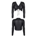 Bluzka damska z dekoltem i sznurkami ściągającymi, ekoskóra, kolor czarny, rozmiar XL