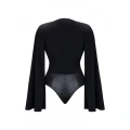 Eleganckie body czarne ALEXIS001 z długimi ramionami, rozmiar L