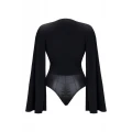Body damskie czarne ALEXIS001 z długimi ramionami i głębokim dekoltem, rozmiar M