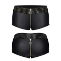 Szorty czarne wetlook MICHELLE001 z ozdobnym złotym zamkiem i aplikacjami, M